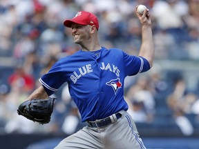 Toronto Blue Jays starting pitcher J.A. Happ throws during the sixth inning against the New York Yankees on July 4.