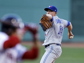 Toronto Blue Jays starting pitcher Aaron Sanchez delivers during the first inning of a baseball game against the Boston Red Sox at Fenway Park in Boston, Wednesday, July 19, 2017.