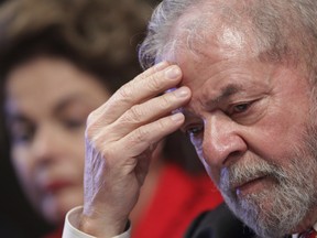 In this July 5, 2017 photo, Brazil's former president Luiz Inacio Lula da Silva attends the inauguration ceremony for the new leadership of the Workers' Party.