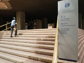 A general view of the Kensington and Chelsea council offices in Kensington, West London, Friday, June 30, 2017. Nicholas Paget-Brownt the head of the local authority responsible for a London tower block ravaged by fire this month, resigned Friday, as pressure increased for more accountability in the disaster that killed at least 80 people. (AP Photo/Alastair Grant)