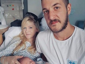 This is an undated hand out photo of Chris Gard and Connie Yates with their son Charlie Gard provided by the family, at Great Ormond Street Hospital, in London. The parents of terminally-ill baby boy Charlie Gard lost the final stage of their legal battle on Tuesday, June27, 2017 to take him out of a British hospital to receive treatment in the U.S., after a European court agreed with previous rulings that the baby should be taken off life support. (Family of Charlie Gard via AP)