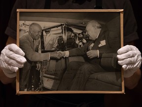 A picture with a photograph of U.S. President Dwight D. Eisenhower and Churchill