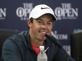 Northern Ireland's Rory McIlroy speaks during a press conference ahead of the British Open Golf Championship, at Royal Birkdale, Southport, England Wednesday, July 19, 2017.