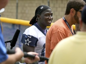 Lucky Whitehead leaves practice at the Dallas Cowboys' training camp facility in Oxnard, Calif., on July 24.