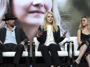Skeet Ulrich, from left, Elizabeth Smart and Alana Boden attend the "I am Elizabeth Smart" panel during the A&E portion of the 2017 Summer TCA's at the Beverly Hilton Hotel on Friday, July 28, 2017, in Beverly Hills, Calif. (Photo by Richard Shotwell/Invision/AP)