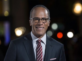 FILE - In this Oct. 28, 2015 file photo, "NBC Nightly News" anchor Lester Holt arrives at the 9th Annual California Hall of Fame induction ceremonies at the California Museum in Sacramento, Calif. Holt is in a tight battle with ABC's David Muir for viewers and advertising dollars in the dinner hour. (José Luis Villegas/The Sacramento Bee via AP, File)