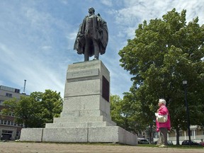 A statue of Edward Cornwallis in a Halifax park is shown in this file image from Thursday, June 23, 2011. Organizers say a protest calling for a statue of Halifax's controversial founder to be toppled will proceed as planned, despite objections from Mi'kmaq leaders. THE CANADIAN PRESS/Andrew Vaughan