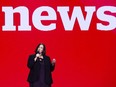 Jennifer McGuire, general manager and editor-in-chief, CBC News, speaks during the CBC upfront showcasing the CBC 2017-18 fall/winter lineup in Toronto on Wednesday, May 24, 2017. CBC will announce who will host its flagship news program "The National" at a news conference on Tuesday. THE CANADIAN PRESS/Nathan Denette