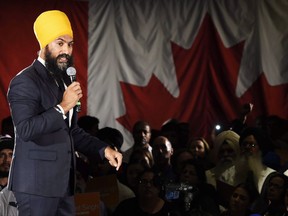 Ontario deputy NDP leader Jagmeet Singh launches his bid for the federal NDP leadership in Brampton, Ont., on Monday, May 15, 2017. Climate change will likely emerge as a key component of the latest NDP leadership debate as the candidates square off in a province where the government is in a fight with Ottawa over carbon pricing. THE CANADIAN PRESS/Nathan Denette