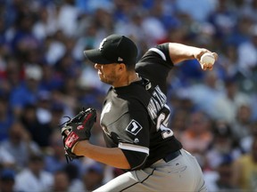 Chicago White Sox relief pitcher Anthony Swarzak delivers during the ninth inning of a baseball game against the Chicago Cubs, Monday, July 24, 2017, in Chicago. (AP Photo/Charles Rex Arbogast)