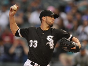 Chicago White Sox pitcher James Shields delivers during the first inning of a baseball game against the Seattle Mariners Friday, July 14, 2017, in Chicago. (AP Photo/Paul Beaty)