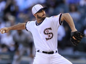 Chicago White Sox starter Miguel Gonzalez delivers a pitch during the first inning of a baseball game against the Cleveland Indians, Saturday, July 29, 2017, in Chicago. (AP Photo/Paul Beaty)