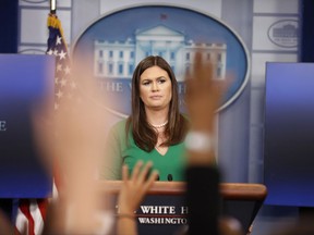 White House press secretary Sarah Huckabee Sanders participates in a press briefing at the White House in Washington, Thursday, July 27, 2017. (AP Photo/Alex Brandon)