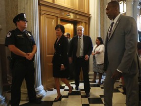 Sen. John McCain, R-Ariz. arrives on Capitol Hill in Washington, Tuesday, July 25, 2017, as the Senate was to vote on moving head on health care with the goal of erasing much of Barack Obama's law.  (AP Photo/Andrew Harnik)