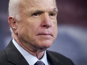 Sen. John McCain, R-Ariz., speaks to reporters on Capitol Hill in Washington, Thursday, July 27, 2017