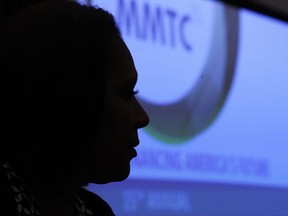 Kim Keenan, President and CEO of the Multicultural Media, Telecom, and Internet Council, talks about an initiative to train volunteers around the country on the best ways to use cell phones to videotape law enforcement in hopes of discouraging police misconduct among minority communities, Thursday, July 20, 2017, in Washington. (AP Photo/Jacquelyn Martin)