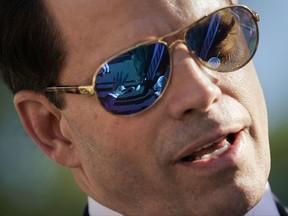 White House communications director Anthony Scaramucci speaks to members of the media outside the White House in Washington, Tuesday, July 25, 2017. (AP Photo/Pablo Martinez Monsivais)