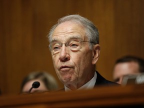 Senate Judiciary Committee Chairman Sen. Chuck Grassley, R-Iowa listens  on Capitol Hill in Washington, Wednesday, July 12, 2017, during the committee's confirmation hearing for FBI Director nominee Christopher Wray. (AP Photo/Pablo Martinez Monsivais)