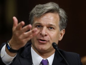 FBI Director nominee Christopher Wray testifies on Capitol Hill in Washington, Wednesday, July 12, 2017, at his confirmation hearing before the Senate Judiciary Committee. (AP Photo/Pablo Martinez Monsivais)