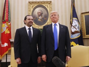 President Donald Trump meets with Lebanese Prime Minister Saad Hariri in the Oval Office of the White House in Washington, Tuesday, July 25, 2017. (AP Photo/Pablo Martinez Monsivais)