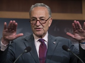 Senate Minority Leader Chuck Schumer of N.Y., speaks to reporters on Capitol Hill in Washington, Friday, July 28, 2017, after the Republican-controlled Senate was unable to fulfill their political promise to repeal and replace "Obamacare."