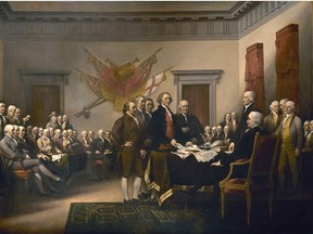 John Trumbull painting from 1819 depicting the drafting of the Declaration of Independence.