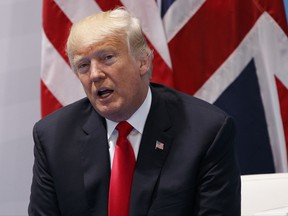U.S. President Donald Trump speaks during a meeting with British Prime Minister Theresa May at the G20 Summit.