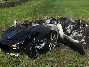 "Someone had a miracle escape (cuts/bruises) from his #Ferrari earlier on the M1. Lost control, went airborne & burst into flames #fire #ouch"