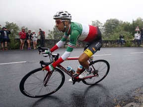 Italy's Fabio Aru speeds down col des Ares pass during the twelfth stage of the Tour de France cycling race over 214.5 kilometers (133.3 miles) with start in Pau and finish in Peyragudes, France,Thursday, July 13, 2017. (AP Photo/Peter Dejong)