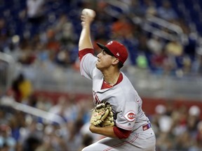 Cincinnati Reds starting pitcher Robert Stephenson throws during the first inning of the team's baseball game against the Miami Marlins, Thursday, July 27, 2017, in Miami. (AP Photo/Lynne Sladky)