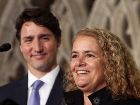 Prime Minister Justin Trudeau with former astronaut, and then Governor General designate, Julie Payette, on July 13, 2017.