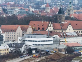 FILE - the Jan. 21, 2014 file photo shows the prison in Regensburg, southern Germany, which will be evacuated after a WWII bomb was found nearby, (Armin Weigel/dpa via AP)