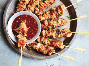 Grilled pork on skewers