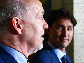 Prime Minister Justin Trudeau at a press conference with B.C. Premier John Horgan following a meeting in Ottawa on Tuesday.