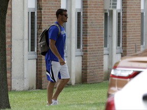 Chicago Bears quarterback Mitch Trubisky arrives for NFL football training camp in Bourbonnais, Ill., Wednesday, July 26, 2017. (AP Photo/Nam Y. Huh)