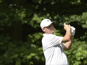 Chad Campbell tees off on the 17th hole during the second round of the John Deere Classic golf tournament Friday, July 14, 2017, in Silvis, Ill. (Todd Mizener/QCOnline.com via AP)