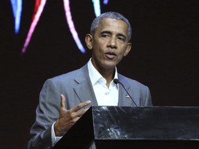 Former U.S. President Barack Obama delivers his speech during the 4th Congress of Indonesian Diaspora Network in Jakarta, Indonesia, Saturday, July 1, 2017. (AP Photo/Achmad Ibrahim)