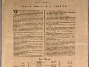 The Declaration of Independence printed with the names of the signers. Mary Katherine Goddard's name is at the bottom