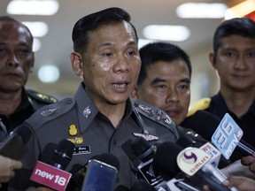 Deputy Police Commissioner Gen. Chalermkiat Sriworakhan talks to reporters at Royal Thai Police Headquarters in Bangkok, Thailand, Friday, July 7, 2017. Police in Thailand are claiming great success for a government policy to curb trafficking in ivory, a trade conservationists had once censured the country for, has shown great success. (AP Photo/Kankanit Wiriyasajja)