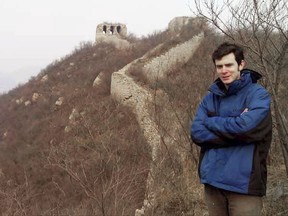 This undated photo provided by Jennifer McLean shows her son, University of Montana student Guthrie McLean, on the Great Wall of China. Guthrie was arrested Sunday, July 16, 2017, after a June 10 altercation with a taxi driver in the city of Zhengzhou, China, and accused of intentionally injuring the taxi driver. A family friend, Tom Mitchell, says Mclean was trying to protect his mother after the driver attempted to rough her up following a fare dispute. (Jennifer McLean via AP)