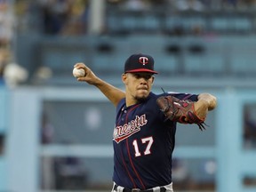 Minnesota Twins starting pitcher Jose Berrios throws against the Los Angeles Dodgers during the first inning of a baseball game, Tuesday, July 25, 2017, in Los Angeles. (AP Photo/Jae C. Hong)