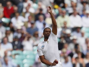 South Africa's Vernon Philander bowls on the second day of the third test match between England and South Africa at The Oval cricket ground in London, Friday, July 28, 2017. (AP Photo/Kirsty Wigglesworth)