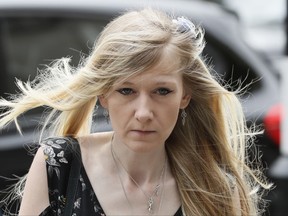 Connie Yates, mother of critically ill baby Charlie Gard arrives at the Royal Court of Justice in London, Wednesday, July 26, 2017. A British judge is set to rule on where Charlie Gard, a baby with a rare genetic disease, will spend the last days of his life. (AP Photo/Kirsty Wigglesworth)