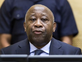 FILE - In this Feb. 19, 2013 file photo former Ivory Coast President Laurent Gbagbo attends a confirmation of charges hearing at the International Criminal Court (ICC) in The Hague, Netherlands.  The 72-year-old Gbagbo has been in the court's custody since late 2011 and had sought release while his trial continues Wednesday, July 19, 2017. (AP Photo/Michael Kooren, Pool, File)