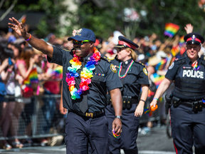 Toronto police chief Mark Saunders marches in the 2016 pride parade.