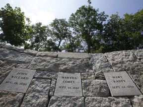 Five women who were hanged as witches 325 years ago at Proctor's Ledge during the Salem witch trials are being remembered in a noon ceremony at the site of their death, pictured here, Wednesday, July 19, 2017, in Salem, Mass. Sarah Good, Elizabeth Howe, Susannah Martin, Rebecca Nurse and Sarah Wildes were hanged as witches on July 19, 1692. It was the first of three mass executions at the site on Proctor's Ledge. (AP Photo/Stephan Savoia)