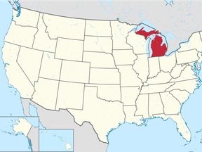 An image of state Michigan on map.