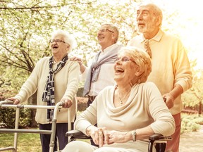 Group of old people walking outdoor