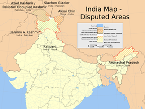 Map of territorial disputes among India, China, Pakistan and Nepal.