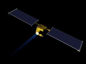 Artist concept of NASA’s Double Asteroid Redirection Test (DART) spacecraft. DART, which is moving to preliminary design phase, would be NASA’s first mission to demonstrate an asteroid deflection technique for planetary defense.
